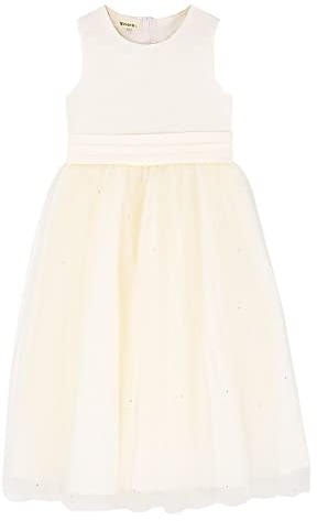 SIRRI Flower Girls Communion Sleeveless Tulle Midi Ivory Dress Wedding Bridesmaid Below Knee Party Outfit Age 3-4 Years