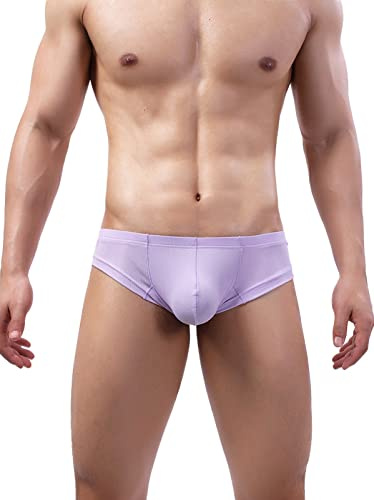 Faringoto Men's Underwear U Convex Thread T-string Thin Ice Silk Sexy Briefs Purple