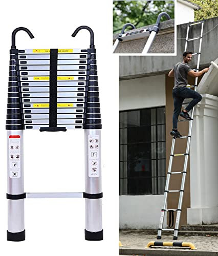 Échelles télescopiques 6,2m avec Crochets, 15 marches échelle en Aluminium, échelle multifonctionnelle avec protège-Doigts, échelle Extensible Pliable pour toiture, Charge Maximale 150kg