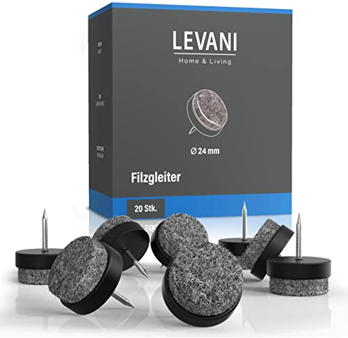 Levani® Filzgleiter für Stühle (20 Stück) - Möbelgleiter 20mm - Stuhlgleiter mit weichem Filz - Stuhl Filzgleiter - Gleiter für Stühle -Möbel Filz selbstklebend für Möbelfüße (Schwarz, 24 mm)