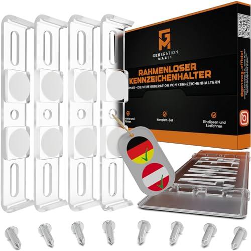 GENMAG® Kennzeichenhalter Rahmenlos [Legal & Universal] Nummernschildhalterung Auto | Kennzeichenhalterung Rahmenlos | Nummernschildhalter | Rahmenlose Kennzeichenhalter Österreich & Deutschland