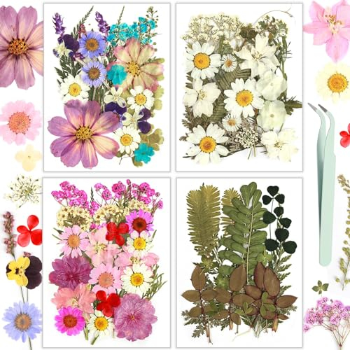 Dried Flowers, Resiners 100Pcs Pressed Flowers for Resin Soap Candle Scrapbook Supplies Card, Real Natural Dried Flowers Dry Leaves Kit for DIY Papper Crafts Making Jewelry Decor