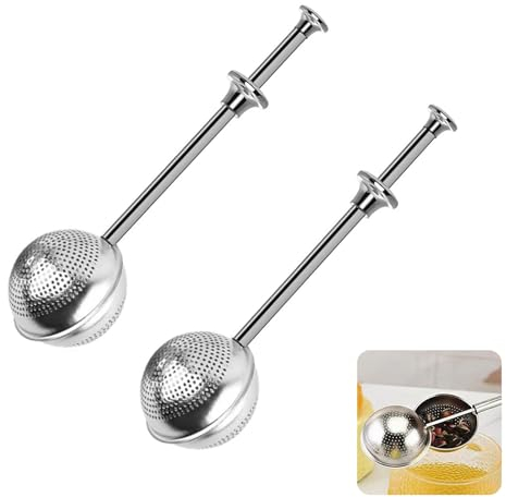 Boule a The Passoire à thé en Acier Inoxydable avec Long Manche Tamis à épices Pince à thé en Acier Lnoxydable pour Lnfuseur à thé Ultra Fins Avec Poignée de Commutation Rotative pour thés Matériaux