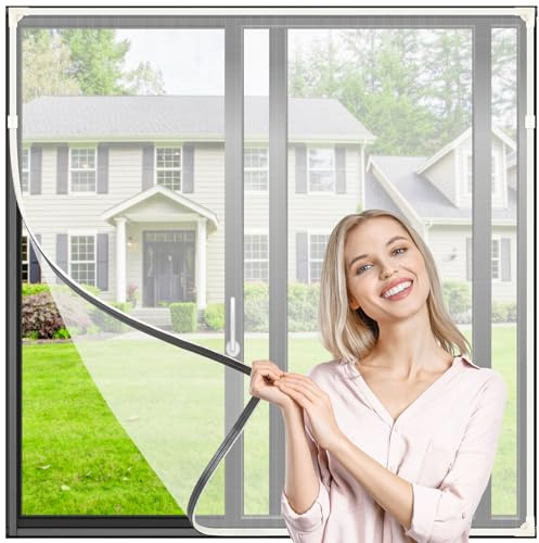 Window Nets to Keep Bugs Out, MOEGFY Magnetic Fly Screens for Windows, Adjustable DIY Window Screen Insect Screen Mosquito Net Fits Any Size Smaller Than 48”X43”, Cat Window Guard, Easy to Install
