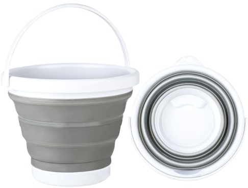 Faltbarer Eimer,Eimer 5L,Putzeimer,Faltbar, PP+TPE,Zur Wandmontage Geeignet, Für Haushaltsreinigung, Autowäsche, Wasserentnahme, Outdoor-Camping, Strandspiel (grauweiß)