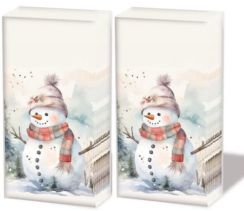 20 einzelne Taschentücher Weihnachten Schneemann mit Freude. 2 Packungen mit 10 einzelnen Papiertaschentücher bedruckt als Geschenk.