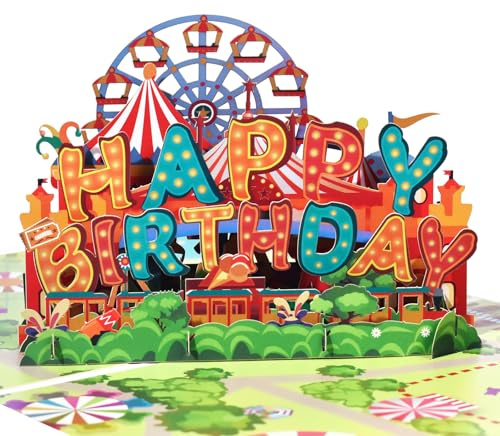 Pariserhjul karneval pop up-kort grattis på födelsedagen gratulationskort, 3D-födelsedagspresent för vuxna och barn med tomt anteckningskort och kuvert, hopfällbara festkort för dotter, son, mamma,