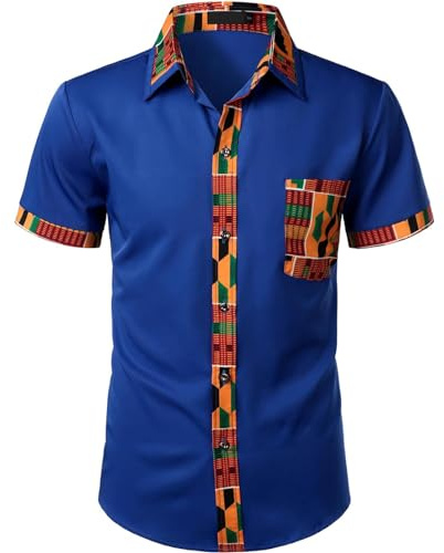 YOSUWOAI Vêtements africains pour hommes Dashiki Chemise africaine Patchwork Sac Imprimé Afrique Chemise Africaine Tribal Robe Chemises Traditionnelles pour Club Party