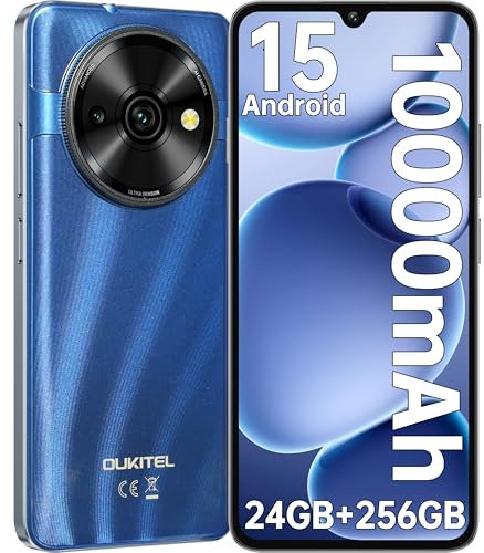 OUKITEL C59 Pro Android15 Mobile Phones - 10000mAh Large battery Smartphone,24GB RAM+256GB ROM+1TB,110LM Flashlight,6.88 HD+ Large Screen,4G Dual SIM Free Unlocked, NFC/Fingerprint/Face ID/GPS(Blue)