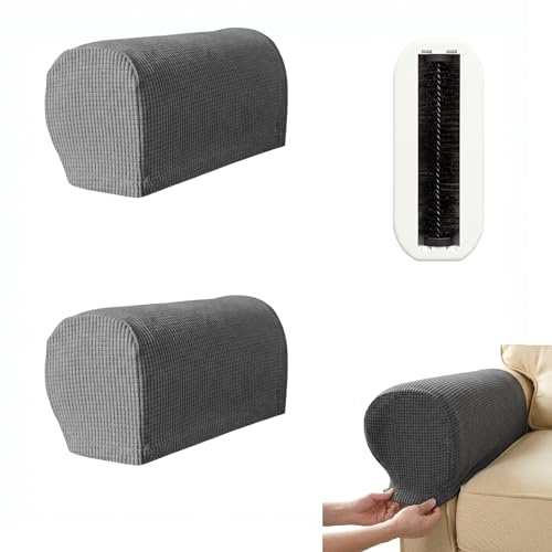 YDAKGUEY Set di 2 copribraccioli elasticizzati, antiscivolo, protezione per mobili, con 1 spazzola adesiva a rullo, set di coperture per braccioli per divano, sedia, divano reclinabile, 3 pezzi