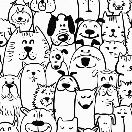 ICYEHAO Papier Peint Noir et Blanc,44 x 600cm Papier Peint Adhesif Mural Animal Chat Chien et Mouton Blanc et Noir Chambre Enfant Papier Autocollant pour Meuble,Chambre,Salon,Salle de Bain