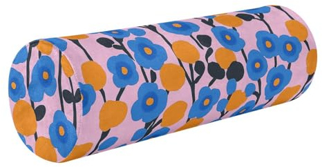 SyXIOP Federa per cuscino cervicale decorativa con fiori blu e arancioni rosa, federa rotonda per cuscino per il collo con cerniera almohada para columna