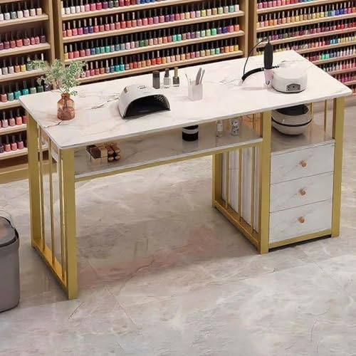 Kindevieft Mesa de mármol de Doble Capa con cajón, estación de Maquillaje para técnicos de uñas, Banco de Trabajo para manicura Profesional (Tamaño: 100/120/140 cm Opcional) 120cm