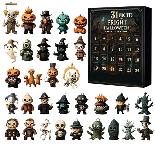 Juguetes de Adviento de Halloween 2025, figuras de terror, calendario de cuenta regresiva de Adviento, 31 noches de miedo, caja de cuenta regresiva de Halloween con figuras, adorno de escritorio