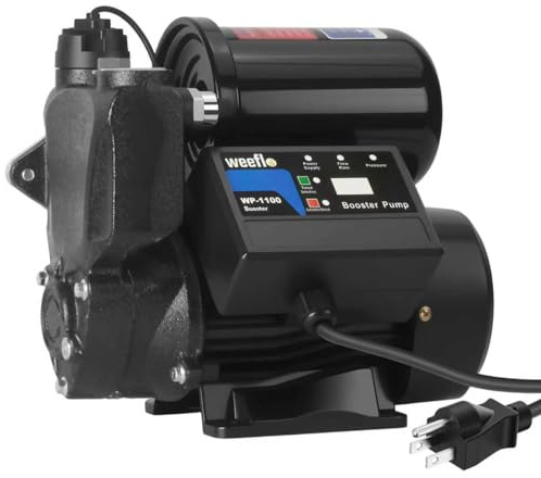 Weeflos 1.5HP Automatic Booster Pump, 1600 GPH Water Pump, 100ft Max Head, Mechanical Pressure Switch, Self-Priming Utility Pump for Shower, Irrigation, Basement, Garden, Pool (1.5HP/100FT)
