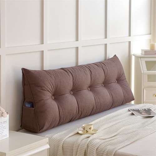 DUOLEH Cojines de respaldo de cuña grandes, almohadas extraíbles y lavables, cojín de apoyo lumbar con bolsillo, almohada triangular para leer, ver la televisión, relajarse (180 x 50 x 20 cm, marrón