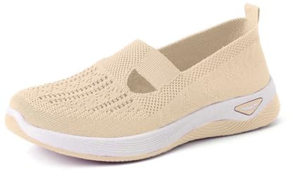 Scarpe da Ginnastica da Donna in Rete, Scarpe da Passeggio da Donna, estive, con Piede Largo, Ortopediche, Senza Lacci, da Jogging, per Il Tempo Libero, Suola Morbida, 06-Beige, 39
