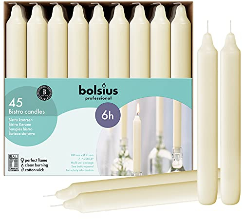 Bolsius – Spitzkerzen – 45er Box - Elfenbein – 18 cm - Brenndauer: 6 Stunden - Tropffrei