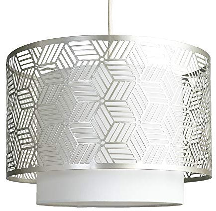 MiniSun | White and Grey Geometric Design Ceiling Light Shade | Pendant Lights, Home Décor & Improvement Essential | 320mm Shade Width