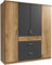lifestyle4living Kleiderschrank in Planken-Eiche, Graphit-Grau, 180 cm | Drehtürenschrank mit 4 Türen, 3 Schubladen, 2 Kleiderstangen, 4 Einlegeböden im modernen Stil