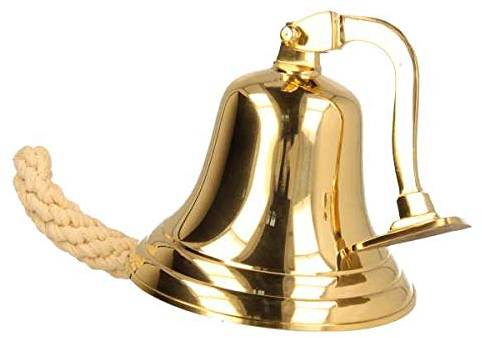 Trodat Schiffsglocke Ø125mm, Gold, Messing, klassisch oder modern-klassisch, Wandmontage, Gravurfläche 80x40mm, 3 Schriften, 13 cm hoch, 500g, 2mm Wandstärke, Dekoration, Veranda, Informationsschild