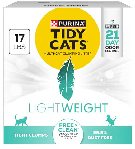 Purina Tidy Cats LightWeight Free and Clean Unscented, Multi-Cat, Clumping, 99.9 Percent Dust Free Cat Litter - 17 lb. Box