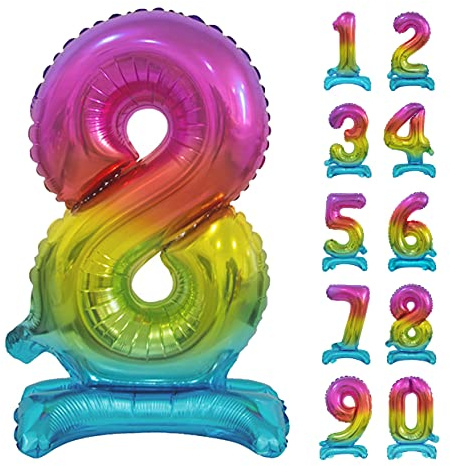 GoDan Beauty&Charm Riesige Luftballons Zahlen 0-9 zum Aufstellen auf dem Tisch 74 cm Folienballon Geburtstagsluftballons Zimmer und Raumdekoration beim Geburtstag Jubiläum (Zahl 8 Regenbogen)
