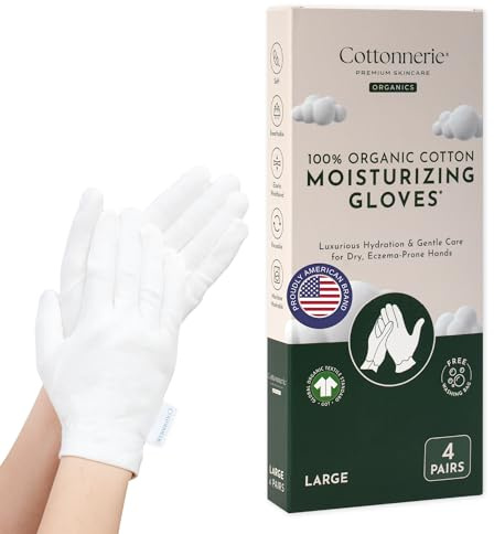 Cottonnerie Guantes de algodón orgánico para dormir las manos secas, guantes hidratantes durante la noche, guantes hidratantes de manos, guantes de humedad para manos secas durante la noche, guantes