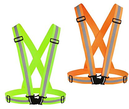 Chiwo Gilet réfléchissant de course 2 packs, gilet de sécurité haute visibilité réglable pour le cyclisme de nuit, la randonnée, le jogging, la promenade de chien, vert/orange, Taille unique