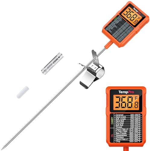 TempPro TP510 Waterproof Digital Candy Thermometer with Pot Clip, 10 Long Probe Instant Read Food Cooking Meat Thermometer for Grilling Smoker BBQ Deep Fry Oil Thermometer(Previously ThermoPro)
