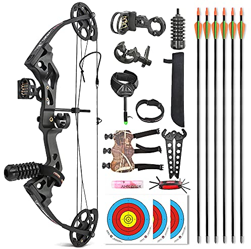 SHARROW Junior Arco Composto e frecce Set di Tiro con L'Arco Giovanile Arco Compound 10-30 libbre Regolabile con Tutti Gli Accessori per l'allenamento di Tiro all'aperto per Principianti (Nero)