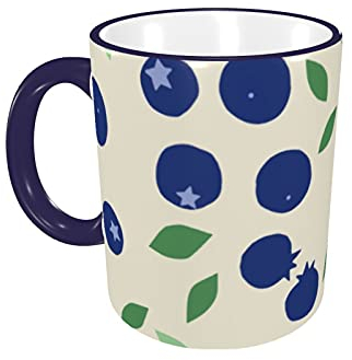 AOOEDM Tasses à café en céramique Blueberry Leaf Design Coffret cadeau micro-ondes 11 oz
