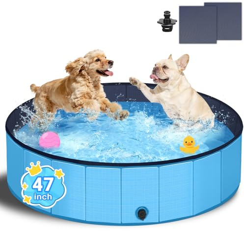 T2Y Dog Pool, 2026 Upgraded Dog Padding Pool, 5mm High-Strength PP Board, Quick to Set Up and Drainage Hole, 47 Thickened Bottom Padding Pools for Medium Dogs-120x30CM (Blue)