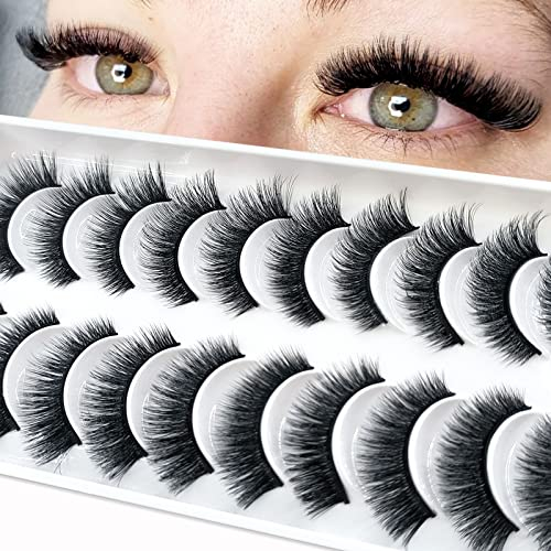 10 Paare 3D Falsche Wimpern Katzenauge, Natürliche Künstliche Wimpern Extensions Set, Cat-Eye Künstliche Wimpern Natürlich Look, Wiederverwendbar Handgemachte Leichte Faux Mink Make-up-Wimpern(H5)