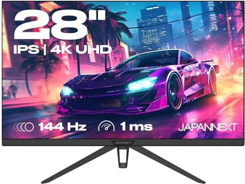 JapanNext Gaming-Monitor 28 Zoll IPS 4K UHD (3840x2160) 16:9 144Hz 1ms | HDR Integrierte Lautsprecher | Flicker-Free G-Sync/FreeSync | 2 Jahre Garantie | JN-280IPS144UHDR