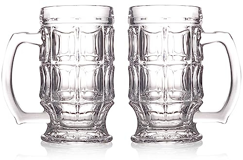 BothEarn 1 Pint Glass Dimple Beer Mugs Set of 2 - Thick British Pub Cup with Large Handle - Heavy Stein for Beer Lover in Home Party BBQ