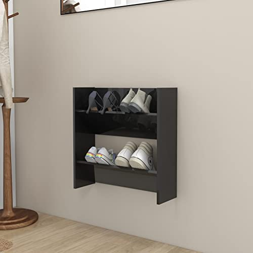 ARKEM Wand-Schuhschrank Hochglanz-Schwarz Schuhkipper 60x18x60 cm Holzwerkstoff Scarpiera Moderna