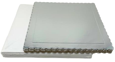 Decoracion Dulce - Pack de 5 Bases Extrafuertes Cuadradas de 30cm x 3mm y 5 Cajas para Transportar Tartas de 30.4 x 30.4 x 15cm de Altura… (Plata)
