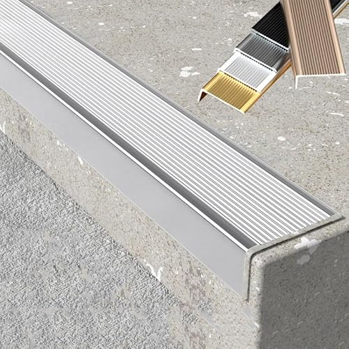 Trappnäsa 90cm/120cm metall trappnos trappa kantskydd Anti-halk trappkant kantlist, utomhus trapp nosformning for trä-/vinyl-/kakeltrappor(Silver,10pcs-48/120cm)