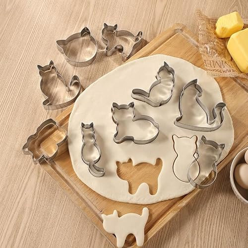 Cookie Cutters 9 Pcs Cat Animal Cookie Cutters Stainless Steels Metal Biscuit Cutter Mould Set for Kids Birthday Party DIY Cake Decoration