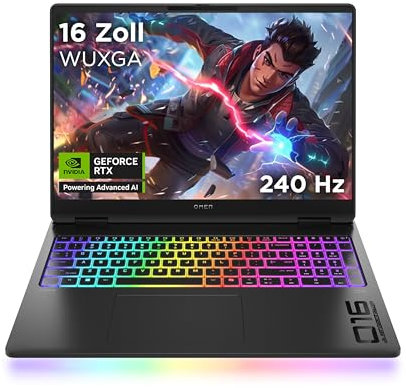 Omen MAX Gaming Laptop, 16 WQXGA Display 240 Hz, AMD Ryzen AI 9 HX 375 (12C) 55 NPU Tops - bis zu 5.1 GHz, NVIDIA GeForce RTX 5080 16GB VRAM, 32 GB RAM, 1 TB SSD, Win 11, QWERTZ, RGB, Schwarz