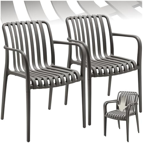 tectake® Gartenstühle stapelbar, Gartenmöbel Set, Balkon Möbel, Bistro Set, Sessel, Outdoor Möbel, Balkonmöbel, Terrassenmöbel - anthrazit, 2er Set
