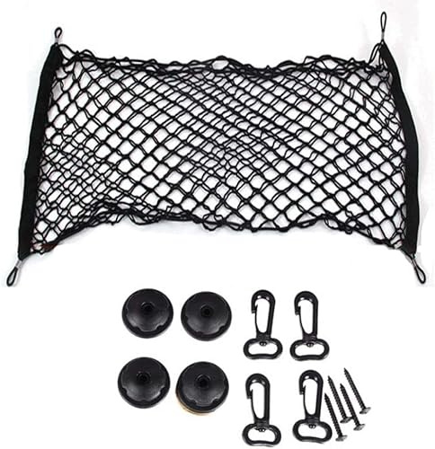 Cargo Net,Organizer Net Heavy Duty,70 x 120 cm Nylon Mesh,Elastic Stringwith 6 Carabiners + 6 Hooks,for Car Interior Roof Storage,Luggage,Rear Boot,SUV,Truck Bed,Vans,Groceries,Motorhomes,Universal
