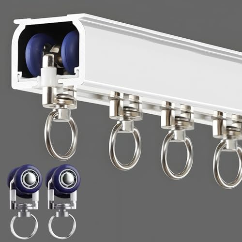 Vorhang Einzelschiene zur Wand & Deckenmontage, Aluminium Hochleistungs Gleitschienen für Fenster, Geräuschloses Einzelnes Vorhangschienensystem für Wohnzimmer, Schlafzimmer (Weiß, 1.2m)