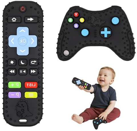 NiceBest 2 Piezas Silicona Mordedor Bebe de 6-12 Meses, Mando Juguete para Bebe, Dentición Grado Alimenticio Silicona Mordedor Mando a Distancia para Bebes 3 6 9 12 Meses Regalo