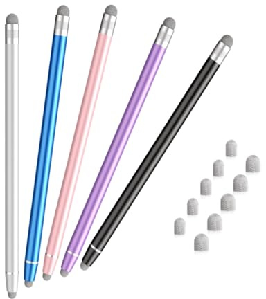 Stylus Pens for Touch Screen, 5Pcs High-Sensitivity Stylus Fiber Tips | Universal 2 In 1 Capacitive Stylus Pens with 10 Replacement Fibre Tips for Tablets, Smartphones and Touch Devices