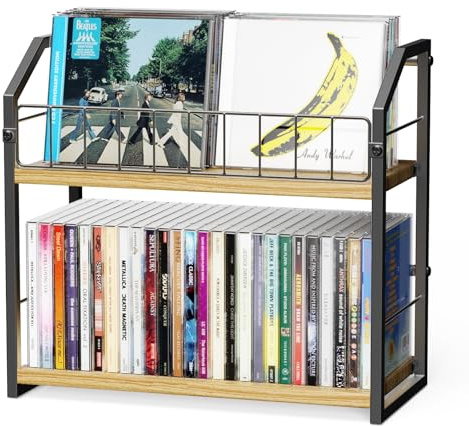 PAPAGIFTREE 2-Tier CD Holder, CD Storage Shelf for Display, CD Organizer with Dispay Top Shelf, Premium CD Rack for Home & Office, Holds Up to 60 Standard, Ideal for Music Enthusiasts (Yellow)