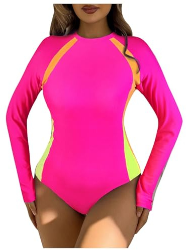Bañador Manga Larga Mujer Camiseta Surf Mujer Neopreno Traje De Agua Baño con Short Bañadores Natacion Corto Ropa Proteccion Solar Trajes 2 Piezas Dos Protección Transpirable 2XL Piscina Deportivos