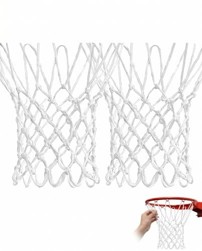 KQOZG Reti da Basket per Canestro 2 Pezzi Bianco, Ricambio Professionale 12 Passanti, Durevoli per Interni ed Esterni.