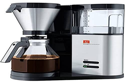 Melitta Aroma Elegance, 1012-01, Filter Coffee Machine with Glass Jug, Black/Brushed Steel